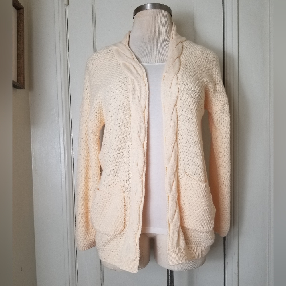 OMICGOT M peach long sleeve open front knit crochet sweater cardigan